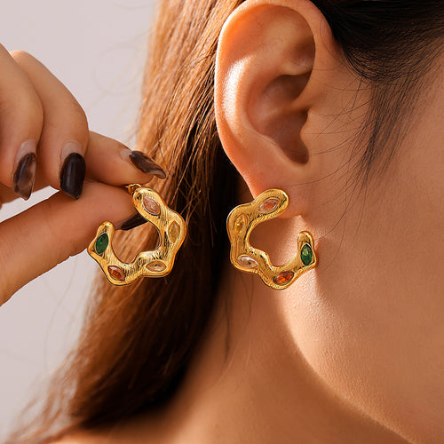 Colorful Gemstone Circular Hoop Earrings