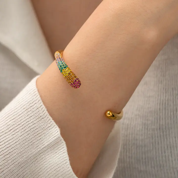 Rainbow Pavé Cuff Bangle