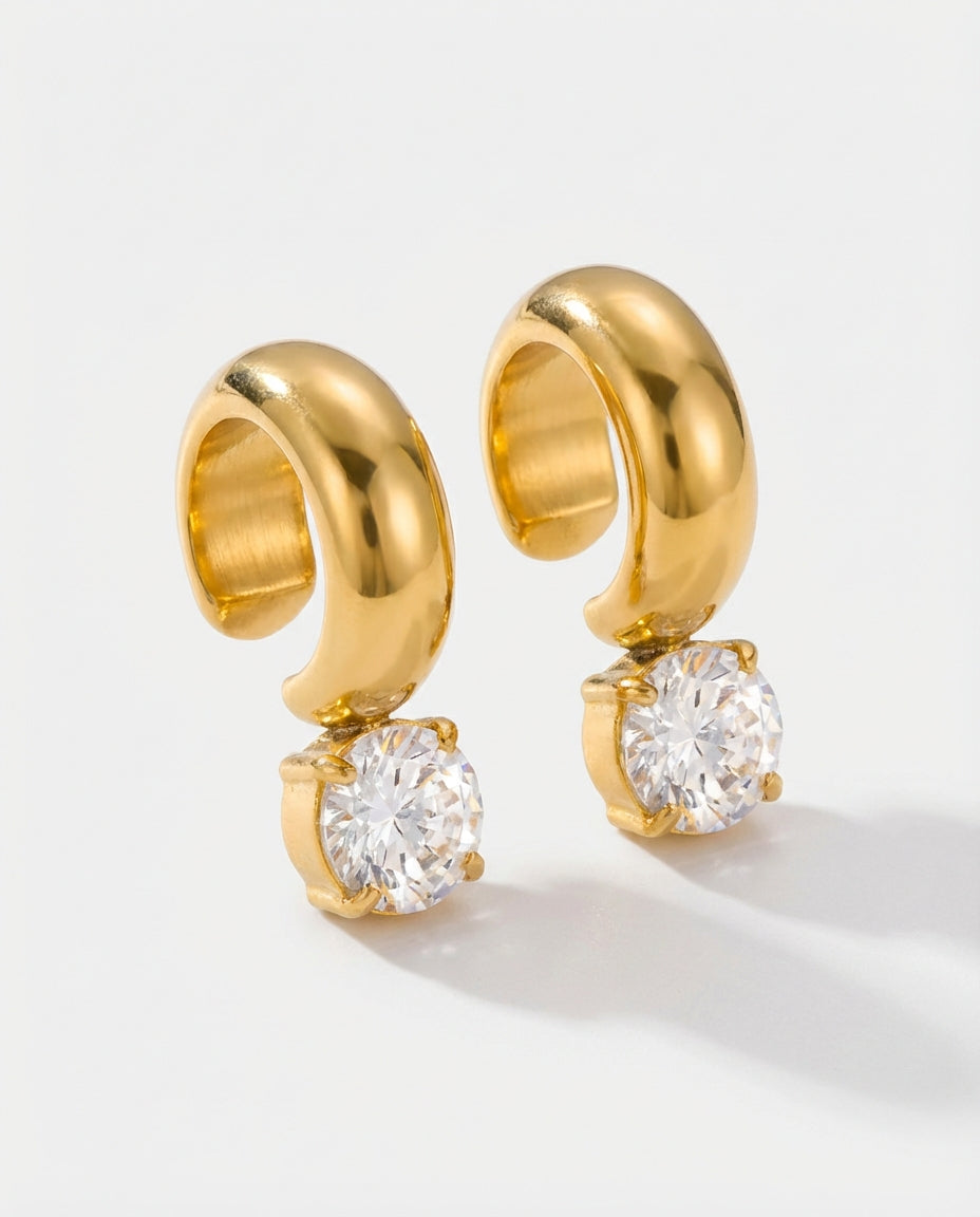 Round Solitaire Chunky Gold Ear Cuffs