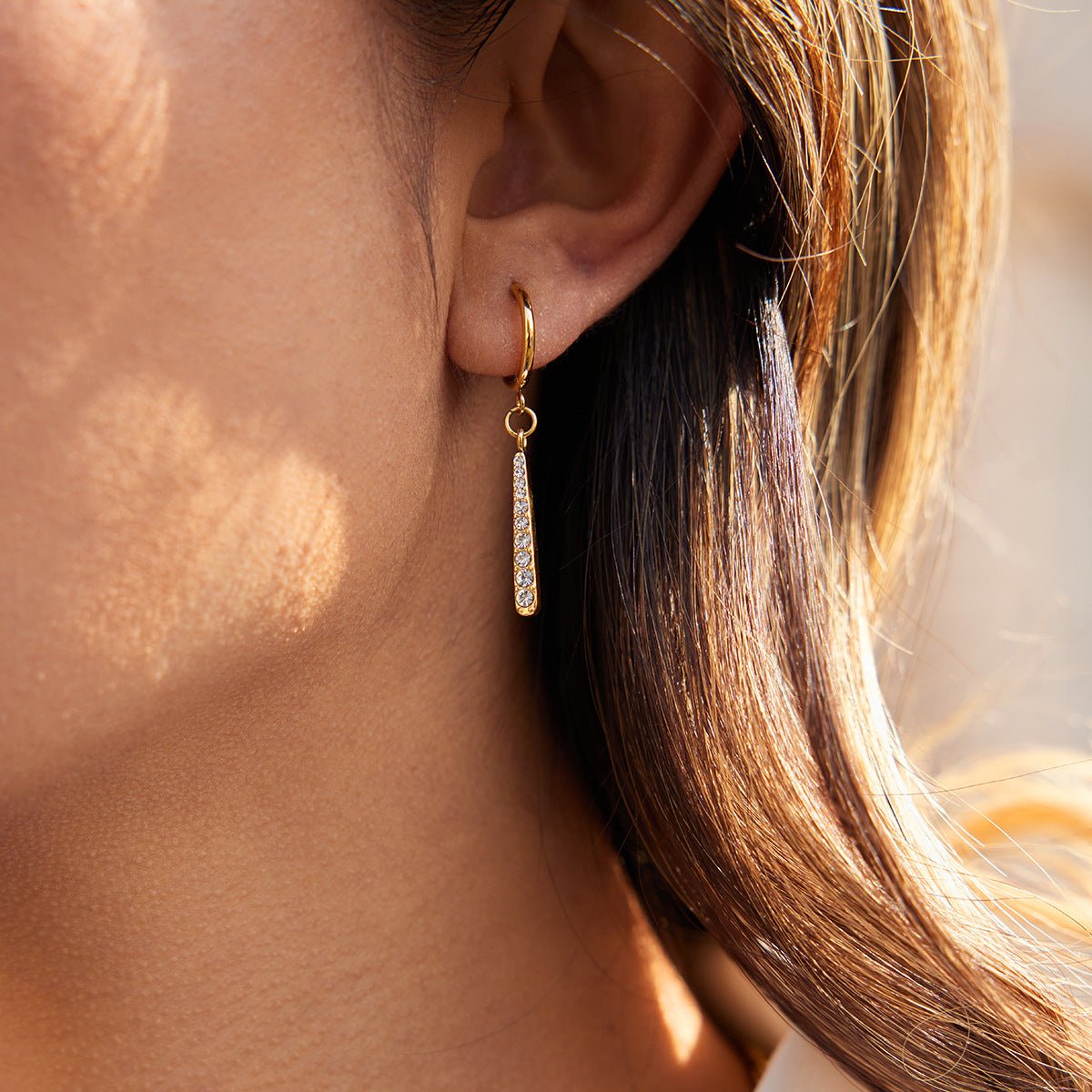 Crystal Bar Drop Huggie Hoop Earrings