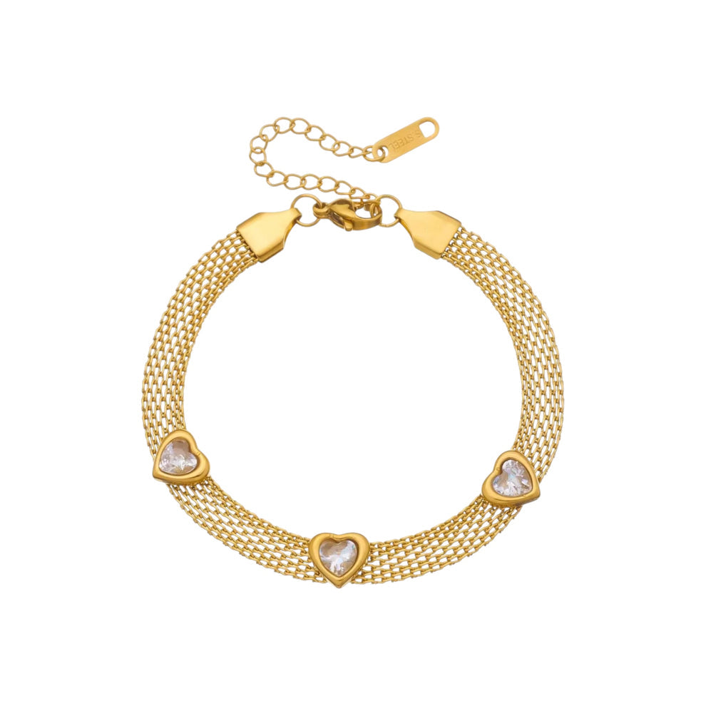 Triple Heart Crystal Mesh Chain Bracelet