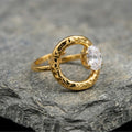 Oval Solitaire Hammered Circle Adjustable Ring