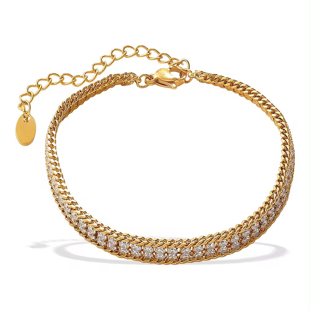 Crystal Tennis & Cuban Chain Bracelet