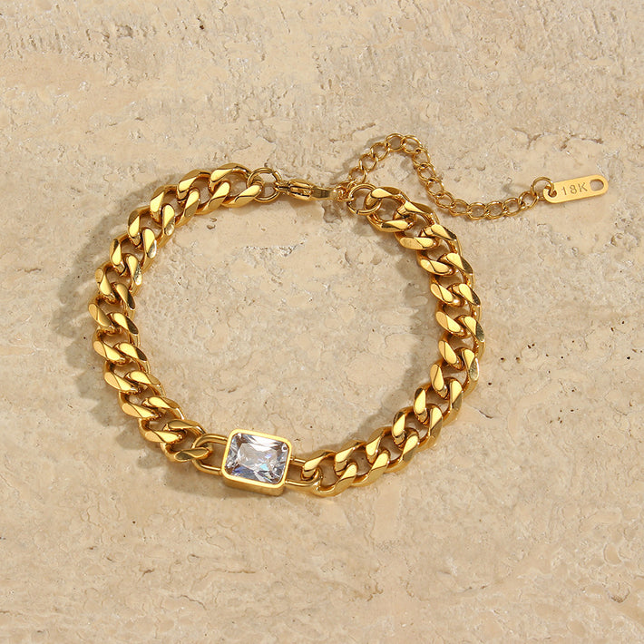 Cuban Chain Bracelet with Crystal Stone