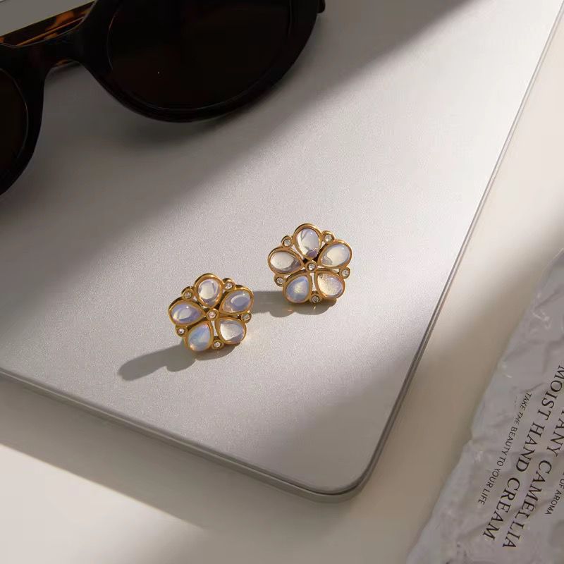 Moonstone Bloom Stud Earrings