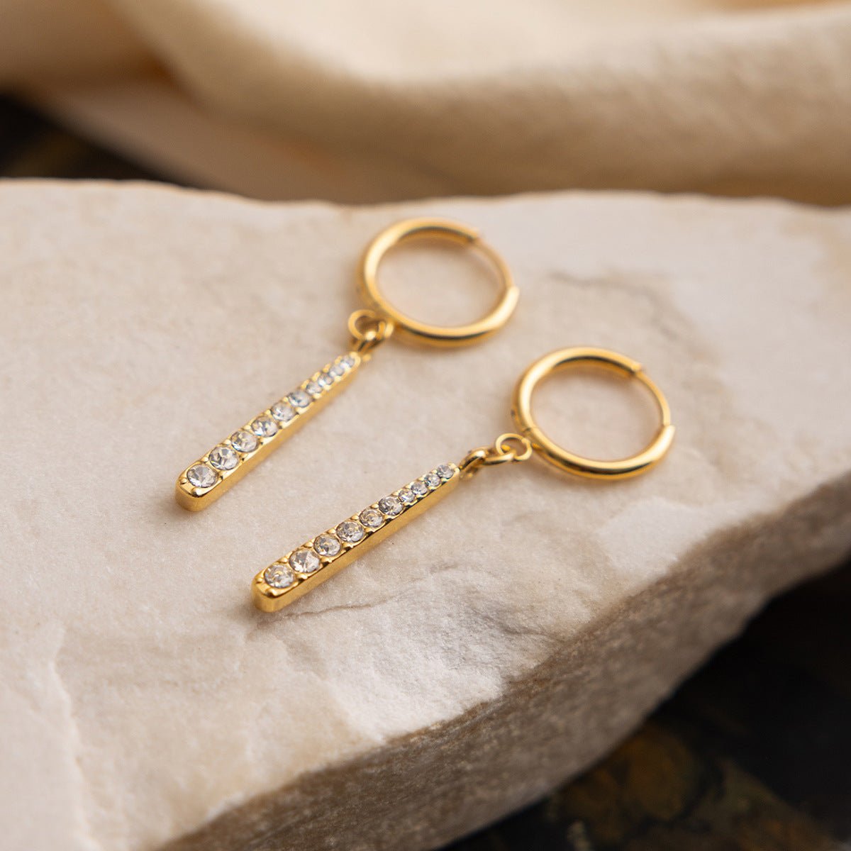 Crystal Bar Drop Huggie Hoop Earrings