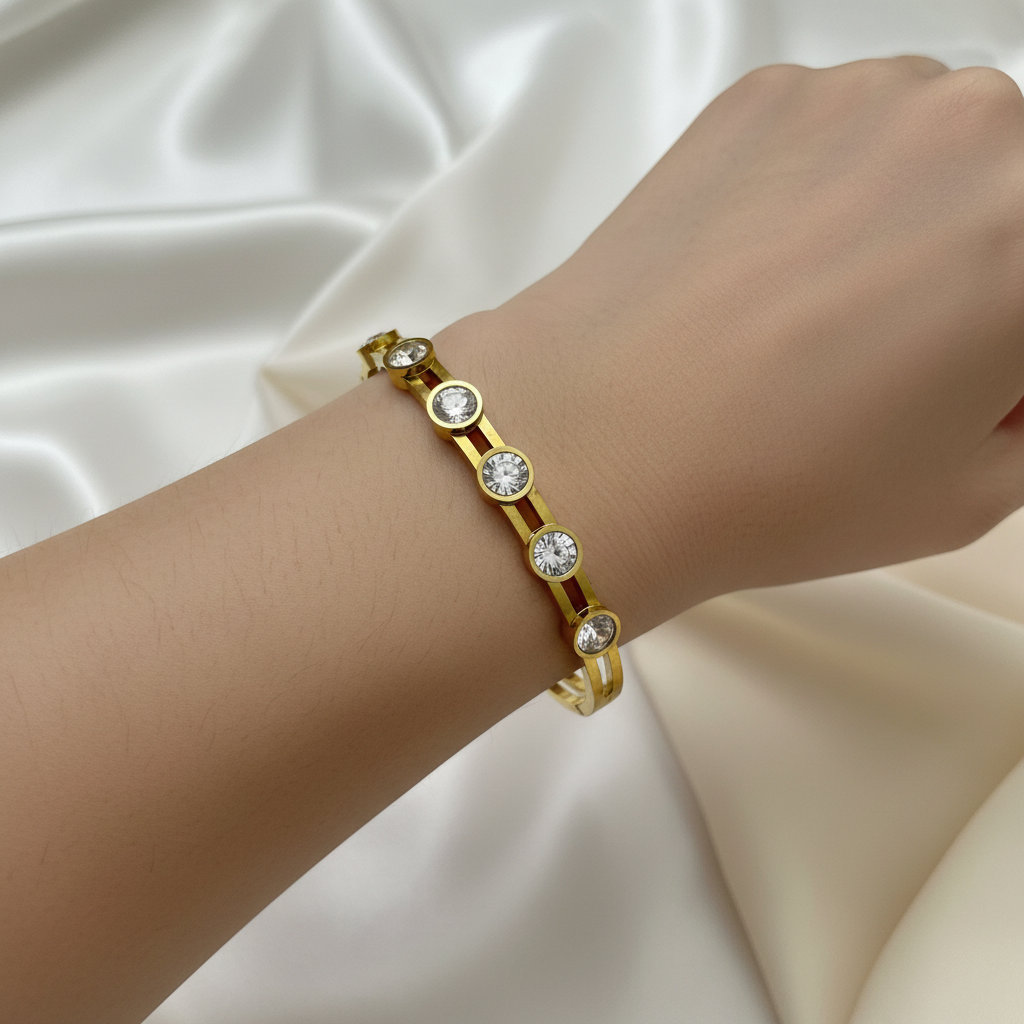 Gold Bezel-Set Crystal Bangle