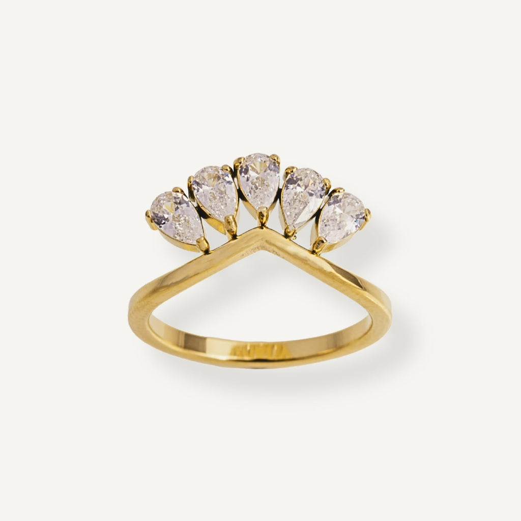 Pear Crown Chevron Ring