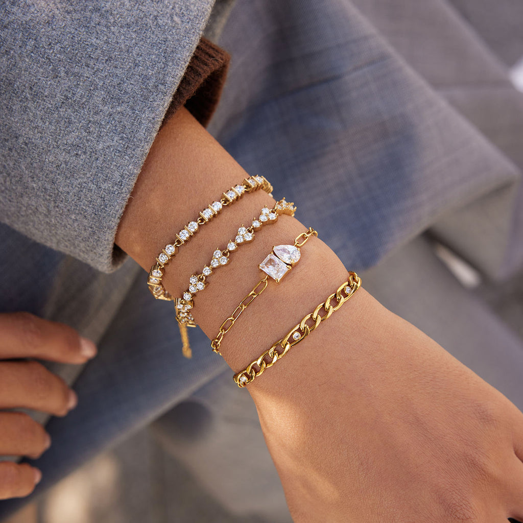 Gold Bar-Set Crystal Tennis Bracelet