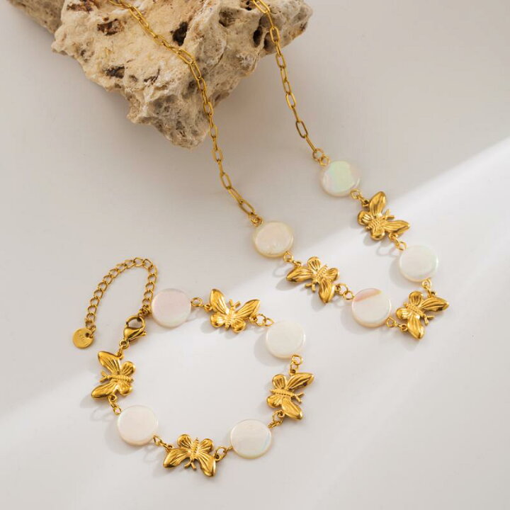 Golden Butterfly & Pearl Charm Bracelet