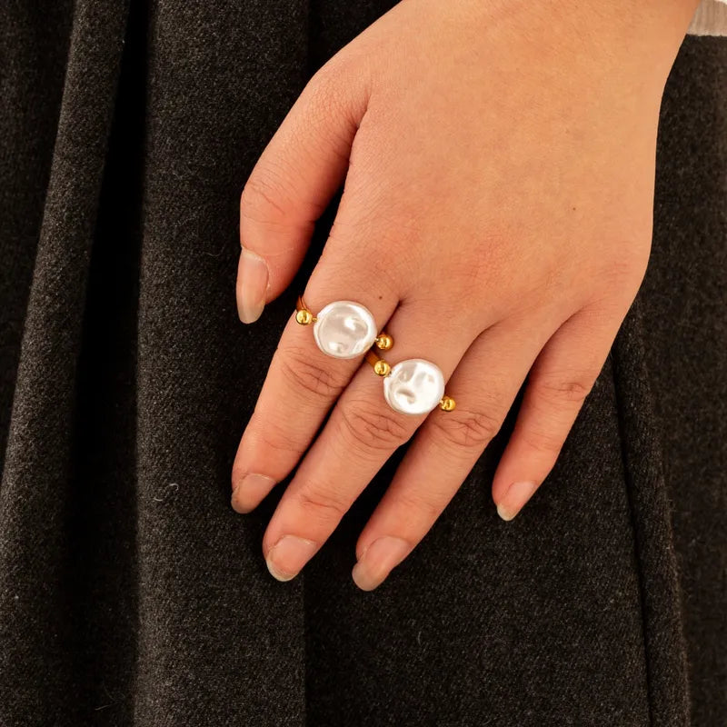 Coin Pearl Open Cuff Ring