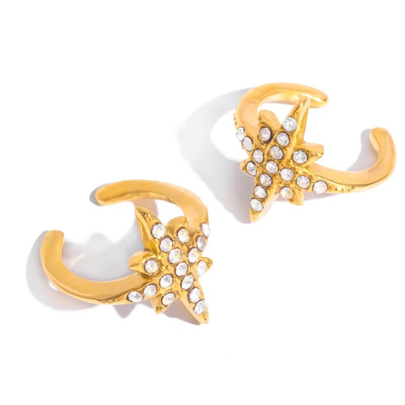 Crystal North Star Gold Ear Cuffs