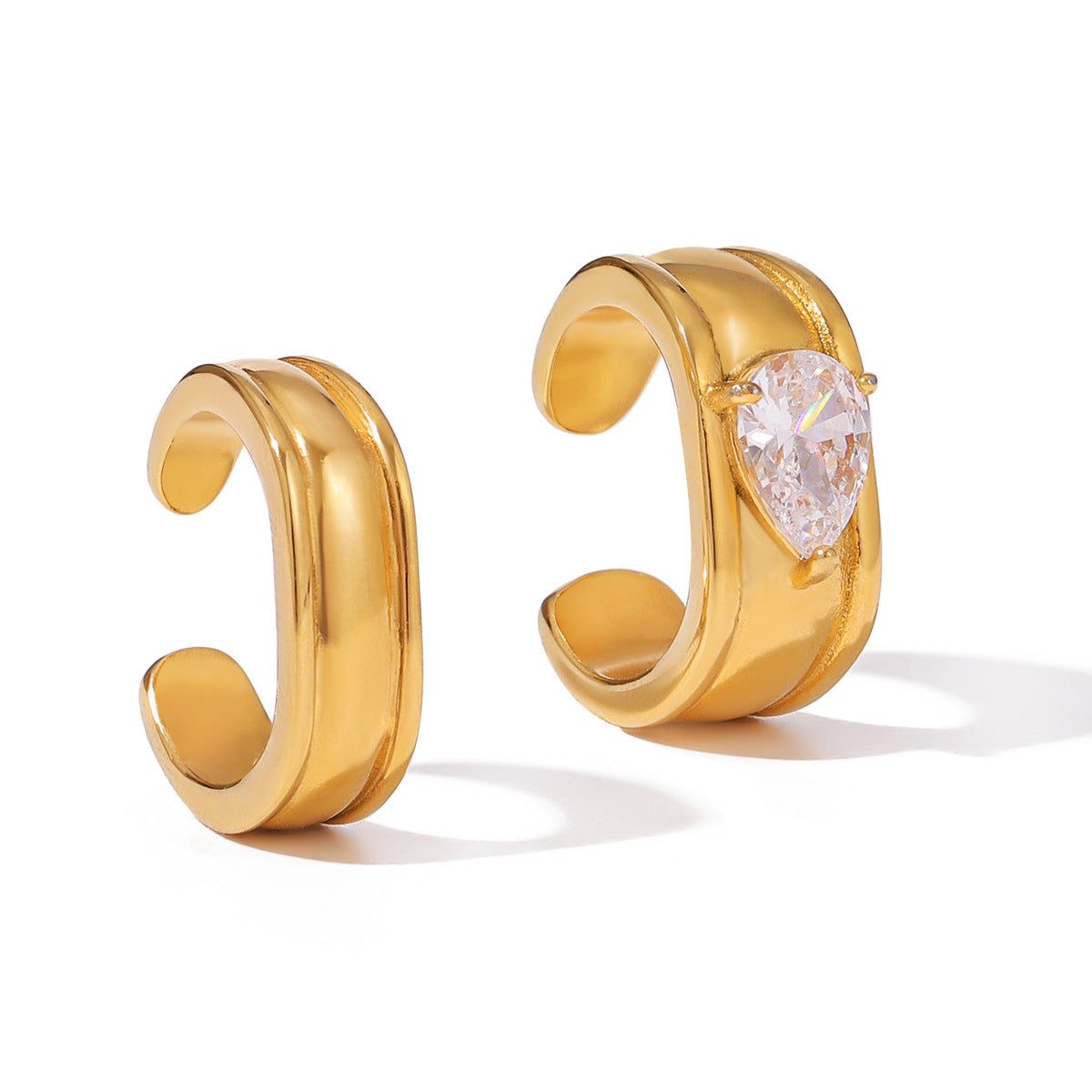 Pear Solitaire Double-Band Gold Ear Cuffs