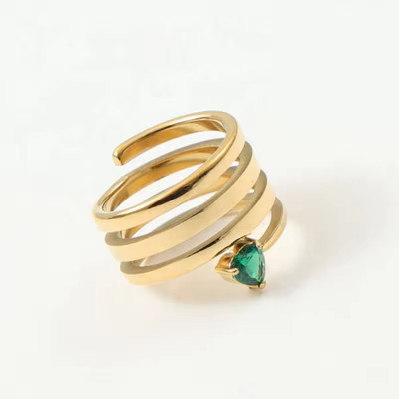 Gold Coil Spiral Ring with Emerald Heart Stone