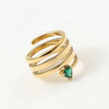 Gold Coil Spiral Ring with Emerald Heart Stone