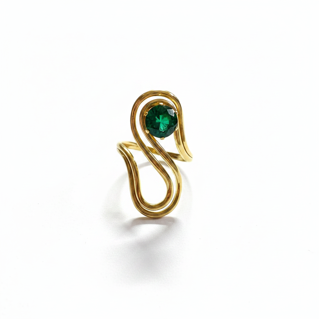 Emerald Oval Molten Sculptural Ring Adjustable