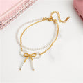 Pearl & Gold Bow Layered Bracelet