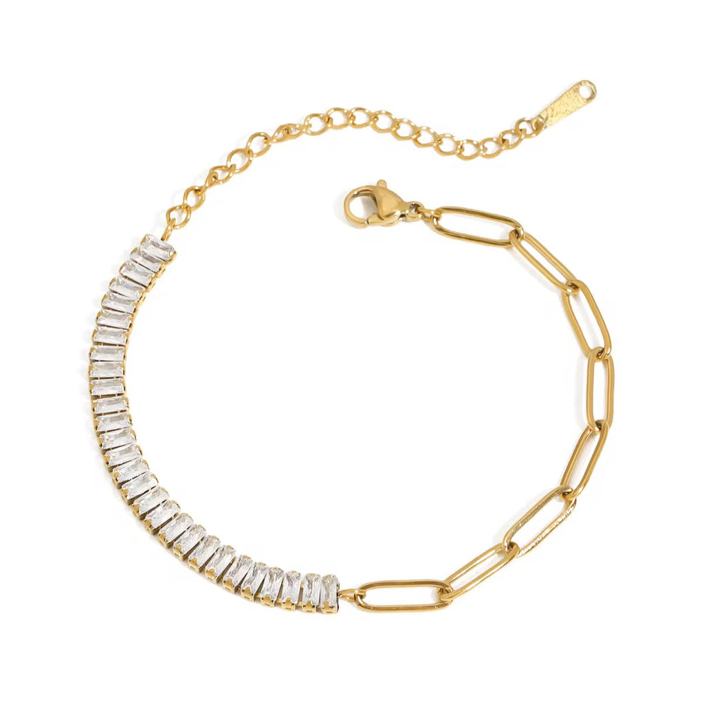 Crystal Baguette & Paperclip Chain Bracelet