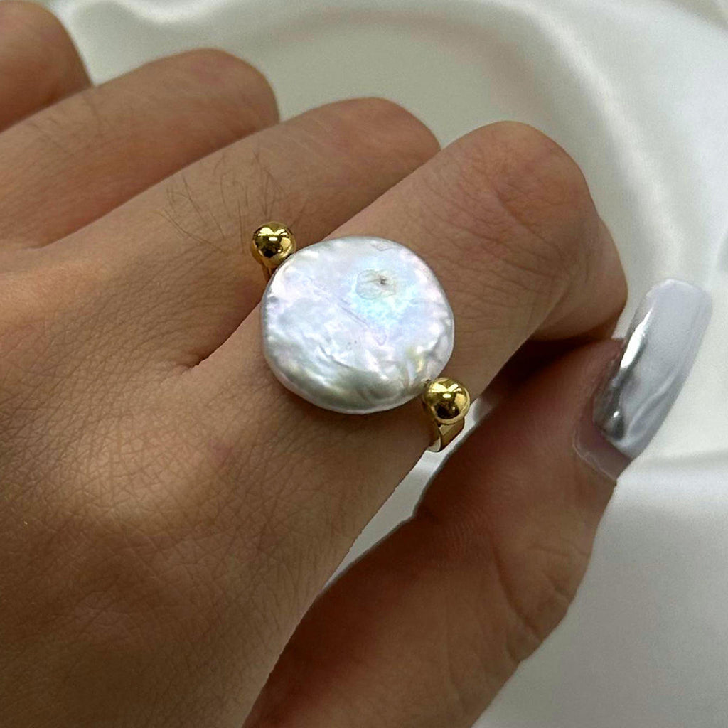 Coin Pearl Open Cuff Ring