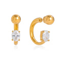 Oval Solitaire Ball-Top Gold Earrings