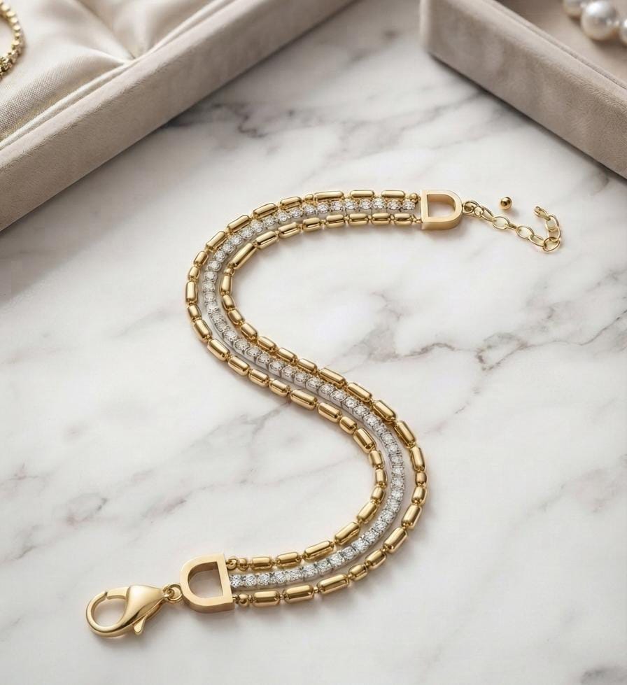 Gold Crystal Multi-Strand Statement Bracelet
