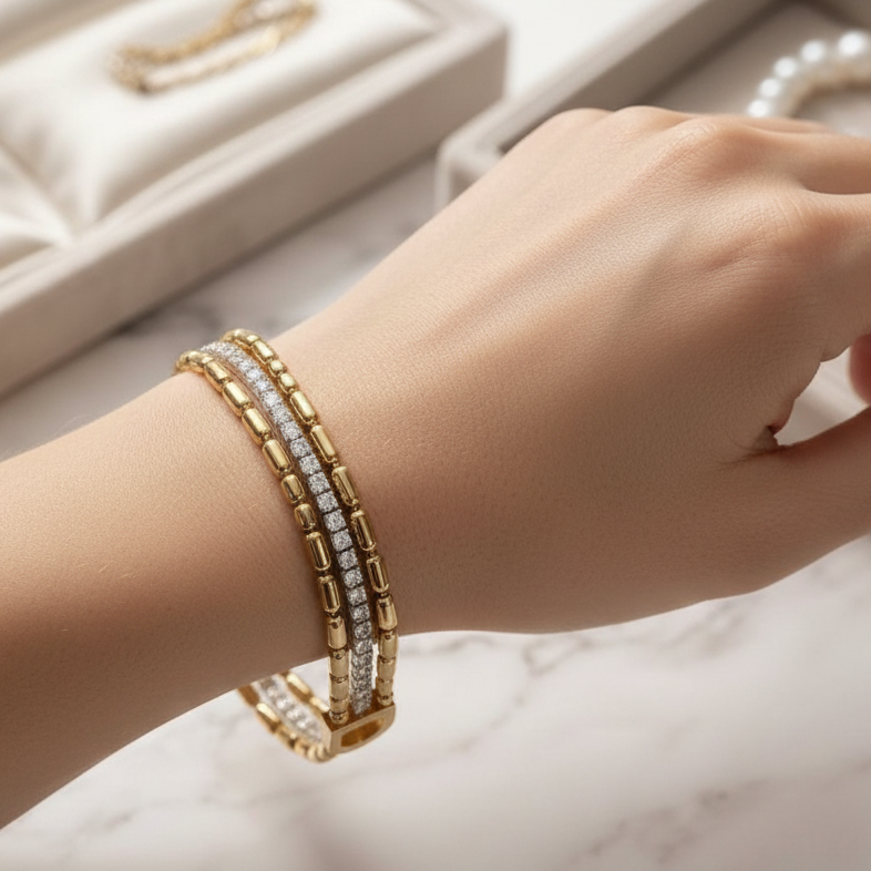 Gold Crystal Multi-Strand Statement Bracelet