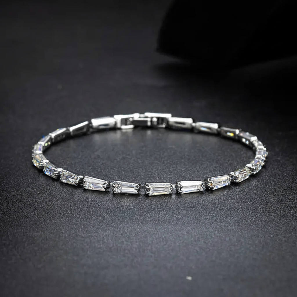 Silver Baguette Crystal Bracelet - Flat Lay