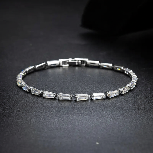 Silver Baguette Crystal Bracelet - Flat Lay